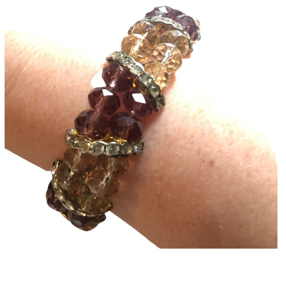 Purple & Gold Costume Jewelry Sparkly Stretch Bracelet - Picture 2 of 3